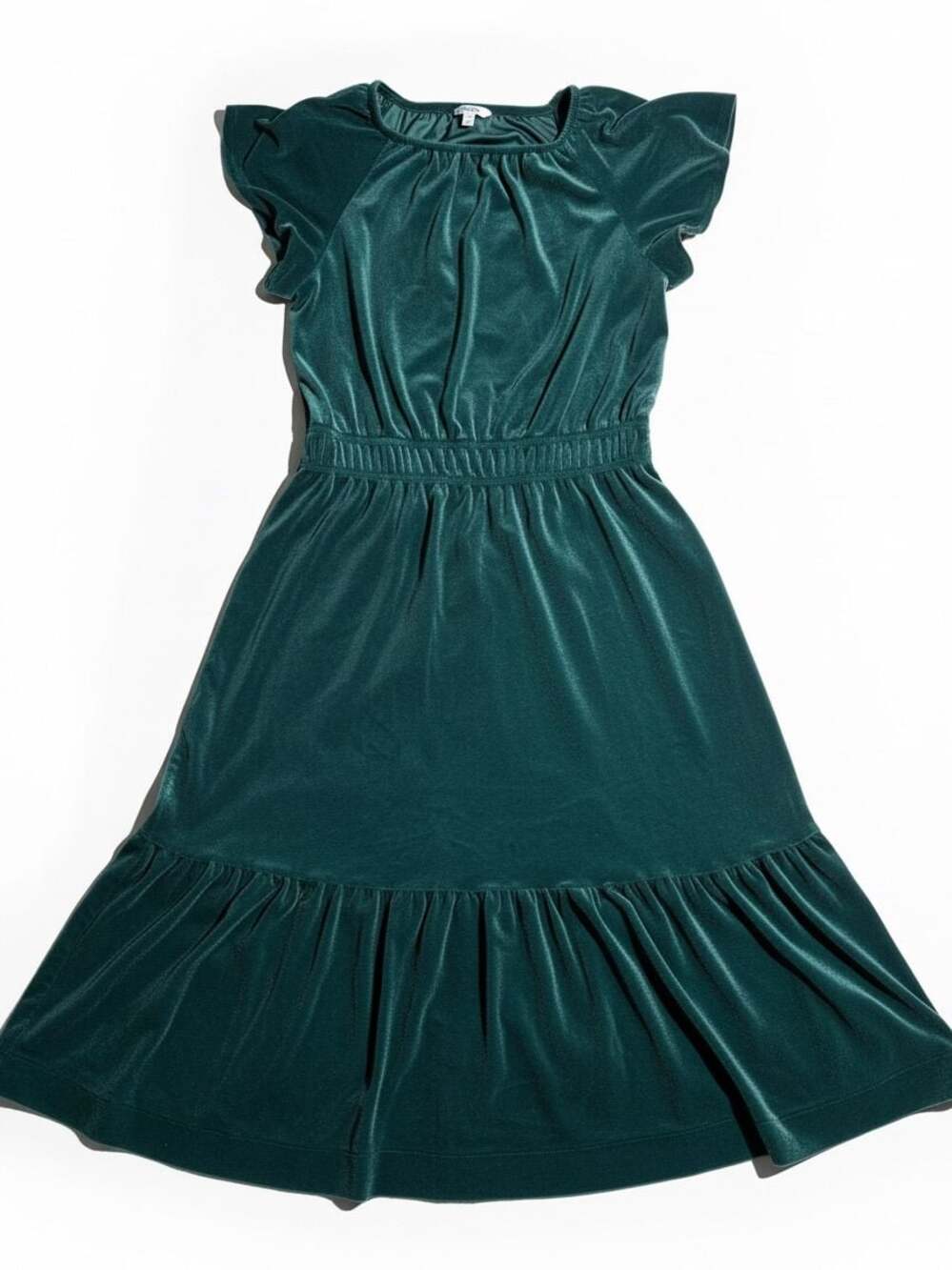 Gothic Velvet Ruffle Sleeve Midi Dress Green L (12-14)